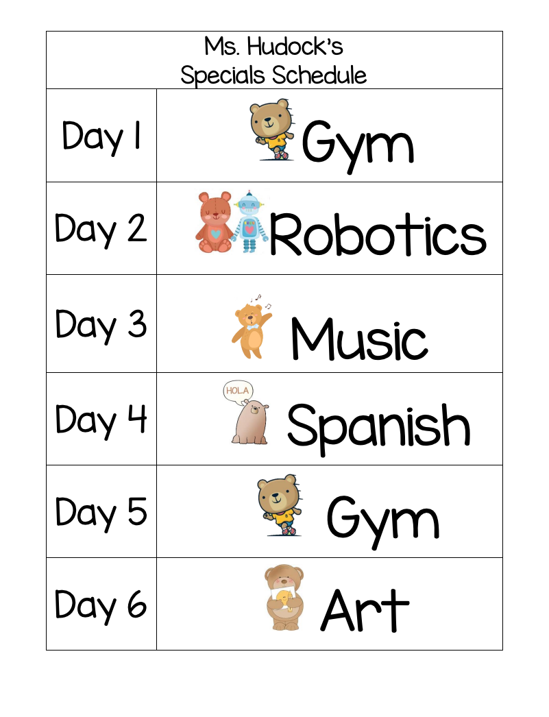 Specials Schedule